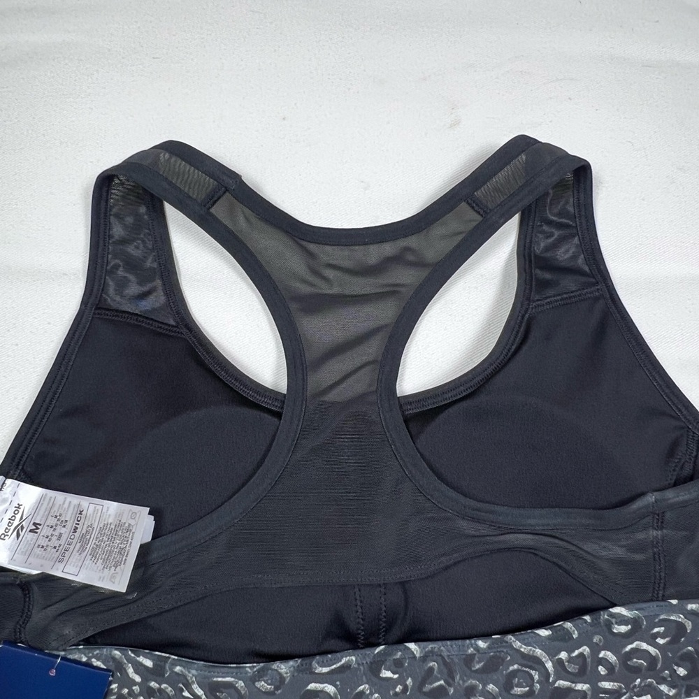 NWT Reebok Black and Gray Leopard Print Sports Bra size M. Mesh back - Picture 6 of 6